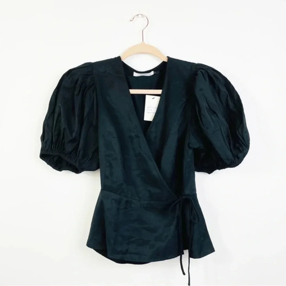 IDEM DITTO Black Puff Sleeve Knit Wrap Top Size Medium NWT - Picture 3 of 7